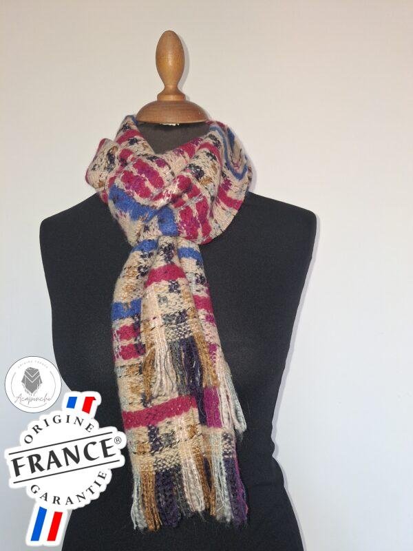 Echarpe femme - réversible fuchsia avec motif tartan beige - Élégante et dynamique – Image 2