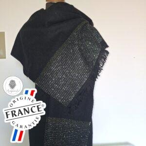 Étole noire Tissée en France paillettes dorées – Douce, très élégante