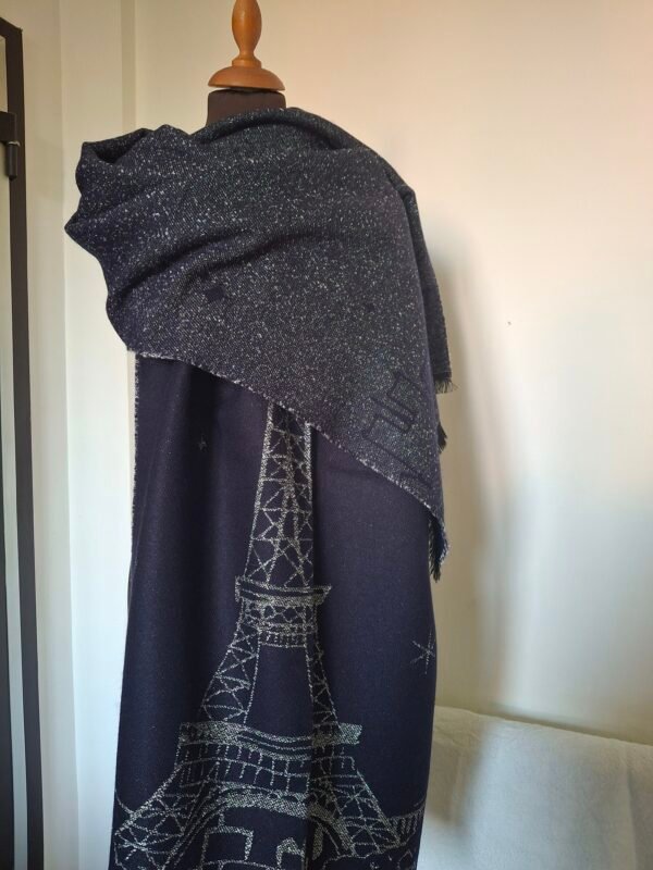 Étole bleue/argenté Tissée en France Paris – Originale et élégante